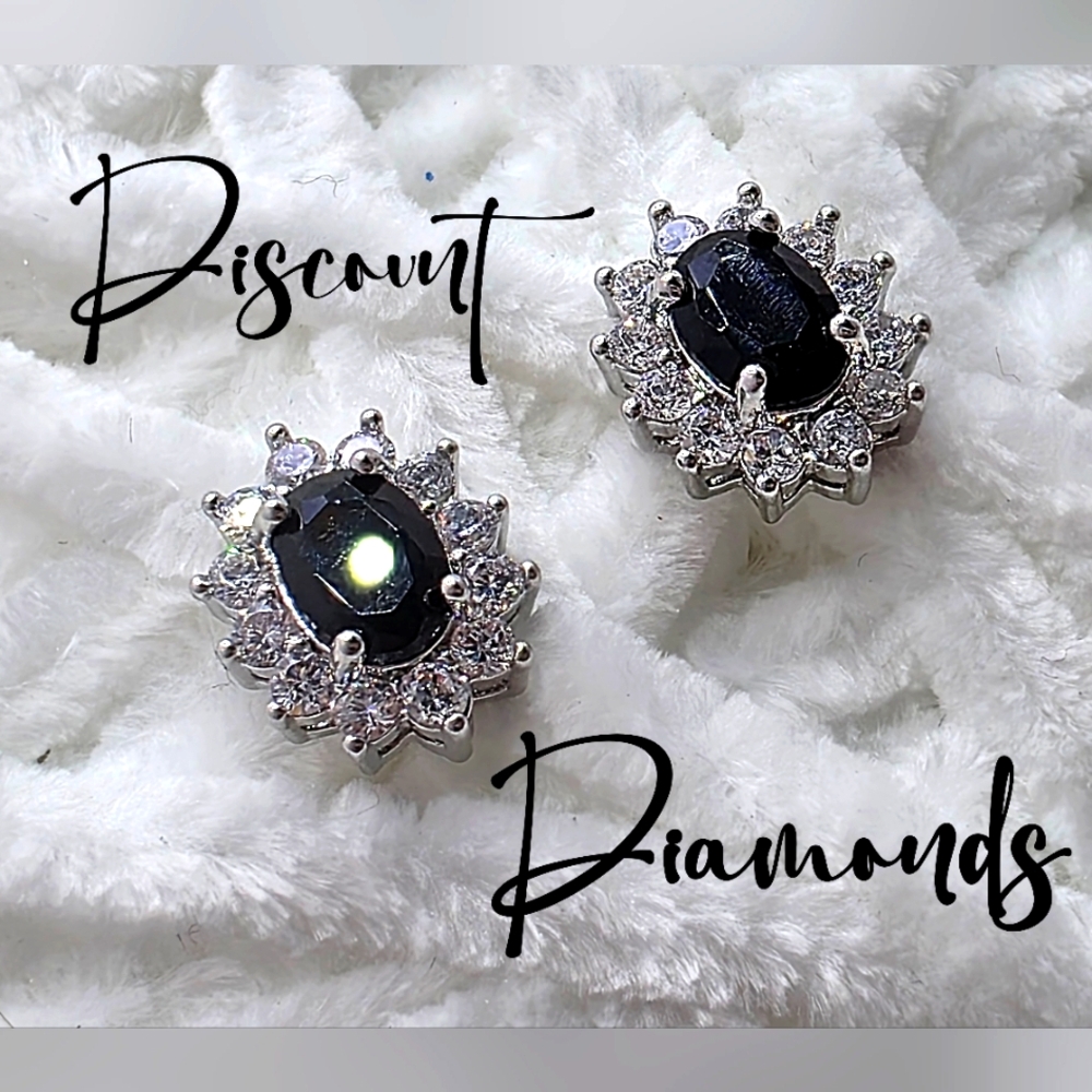 Black Oval Cut 2.86 Ct. Sapphire & White Baguette Diamonds on 925 Silver